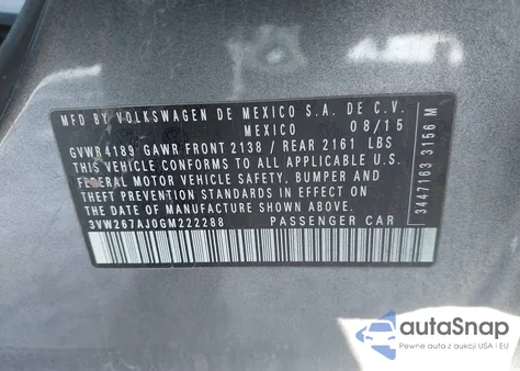 2016 Volkswagen Jetta 1.4T S from USA, damaged, VIN 3VW267AJ0GM222288